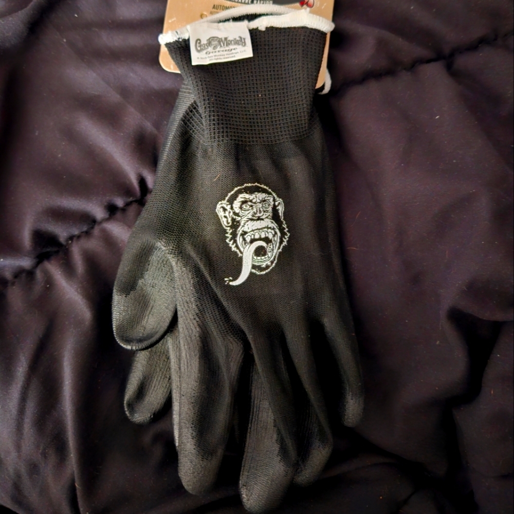 Gas Monkey Garage L Black & White slick grip hand tool gloves